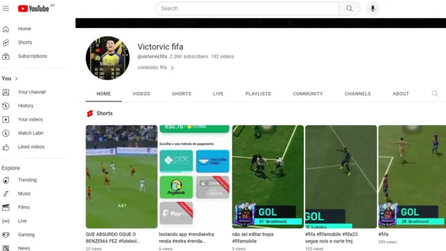 Canal do Youtube Victorvic fifa – 2260 inscritos