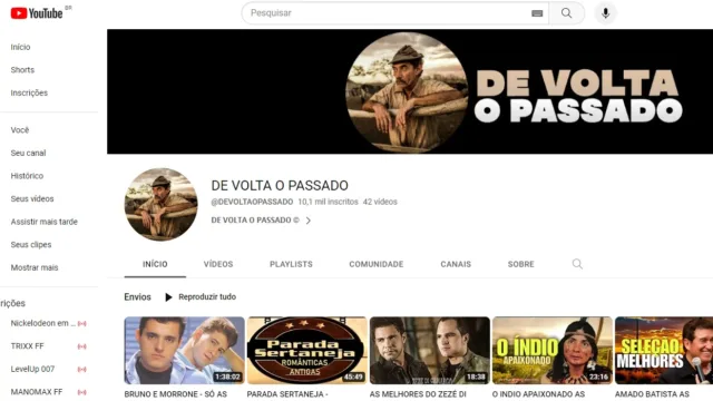 Canal musical do Youtube DE VOLTA O PASSADO mais de 10k de inscritos