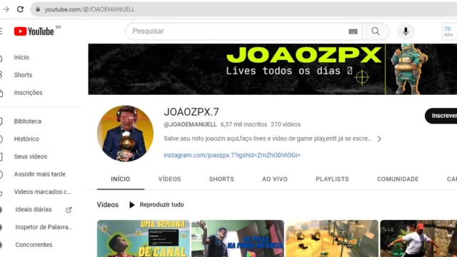 (GAMES) Canal do Youtube 6.3k de inscritos (270 vídeos) Raridade conta de 2020
